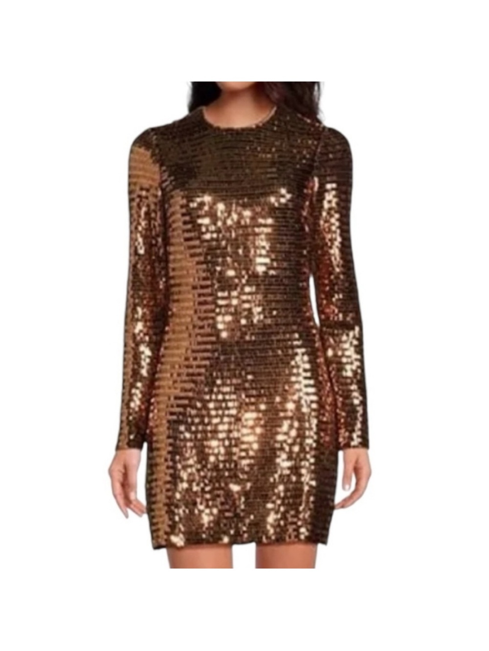 Gianni Bini NWT Celeste, crewneck copper bronze gold sequin long sleeve dress 4